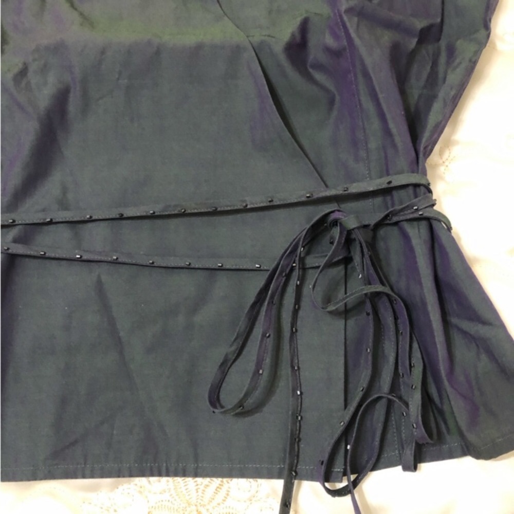 LOFT Ann Taylor Cotton Iridescent Sleeveless Wrap Around Blouse Collared Shirt - Picture 2 of 15